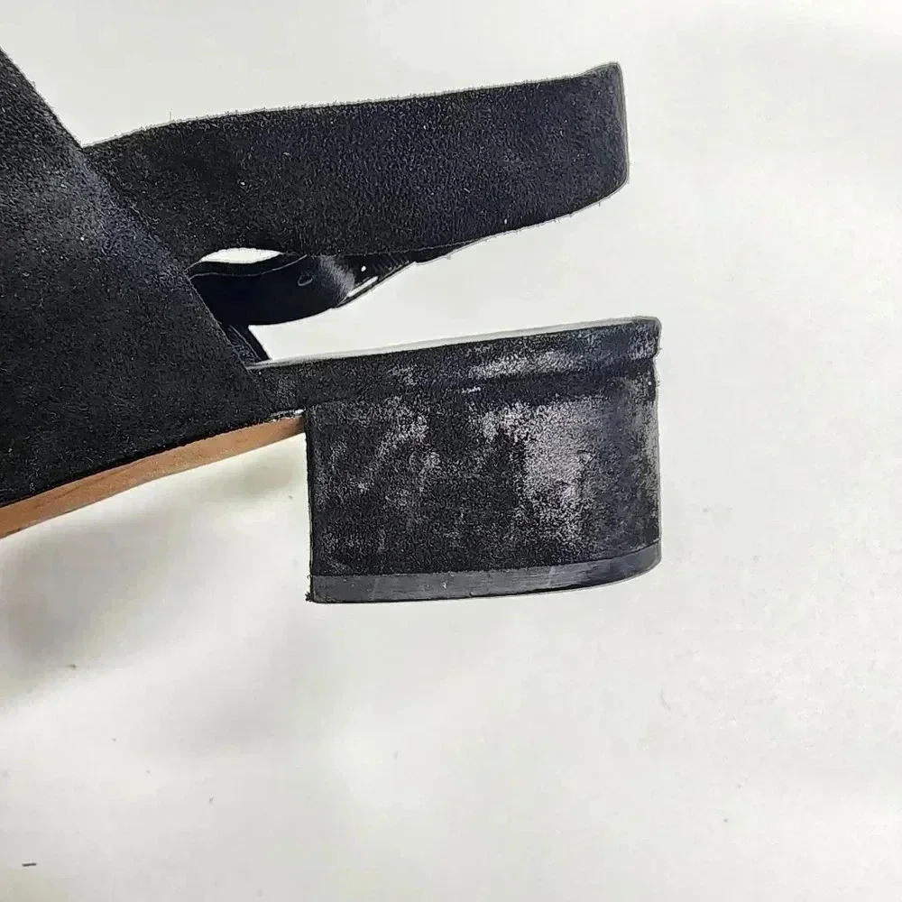 VINCE RENA Sandals Black Suede Block Heel Leather Strappy Size 7‎ Shoes